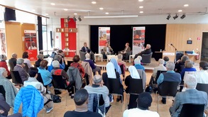 Begegnungstag der P�pstlichen Stiftung 'Kirche in Not' am 12.10.2024 in Innsbruck - Podium mit (v.l.) KIN-Pr�sident Dr. Michael Spallart, KIN-Direktor Tobias Pechmann, Moderator Michael Ragg und dem Geistl. Assistenten von KIN International, Pater Dr. Anton L�sser CP